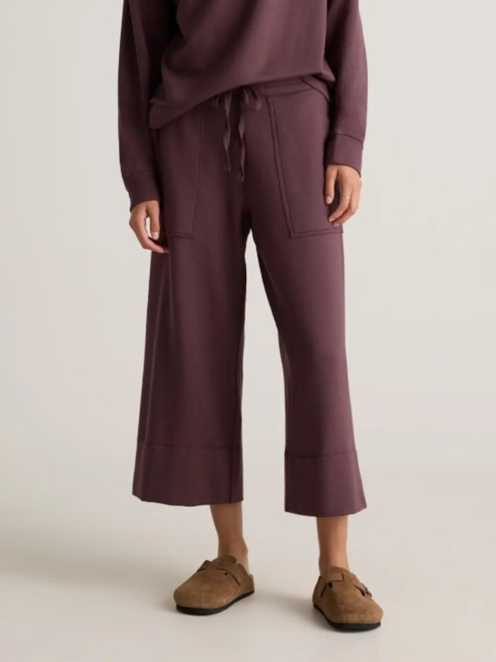 Quince Super Soft Fleece Cropped Wide Leg Pants in Dried Fig Sz 3X